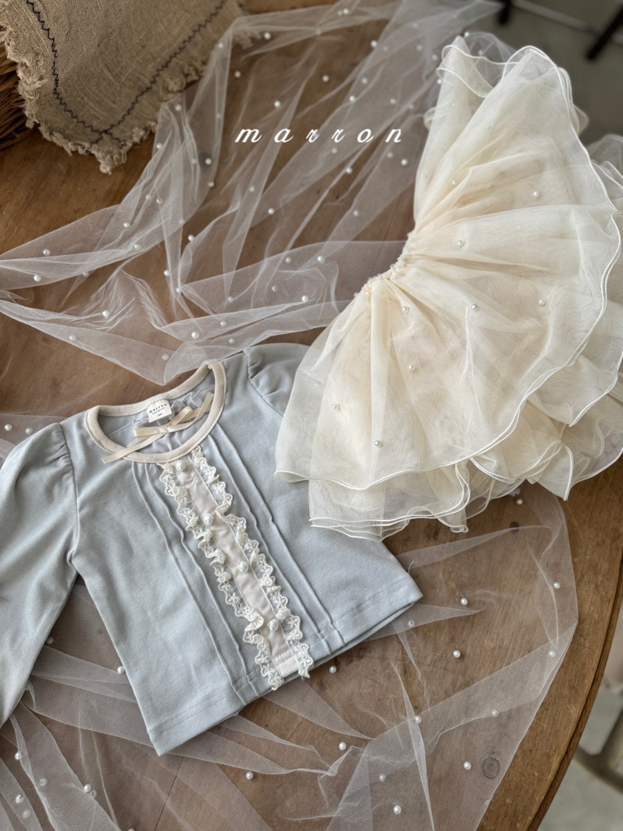 韓國童裝 25秋 | MA25340 Ribbon Lace Tee (Baby & Kids)