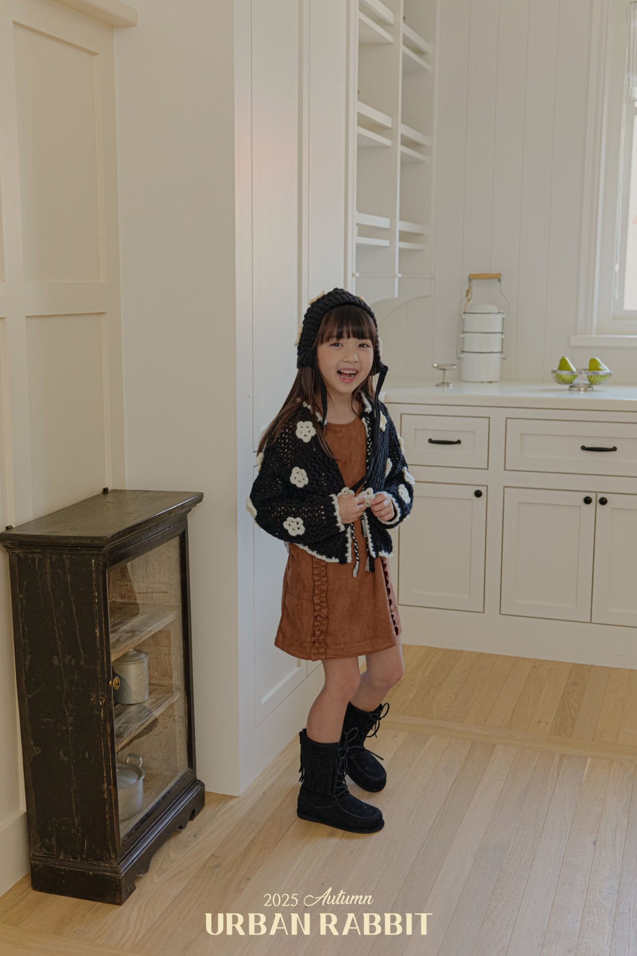 韓國童裝 25秋 | UR25301 Rose Knit Cardigan