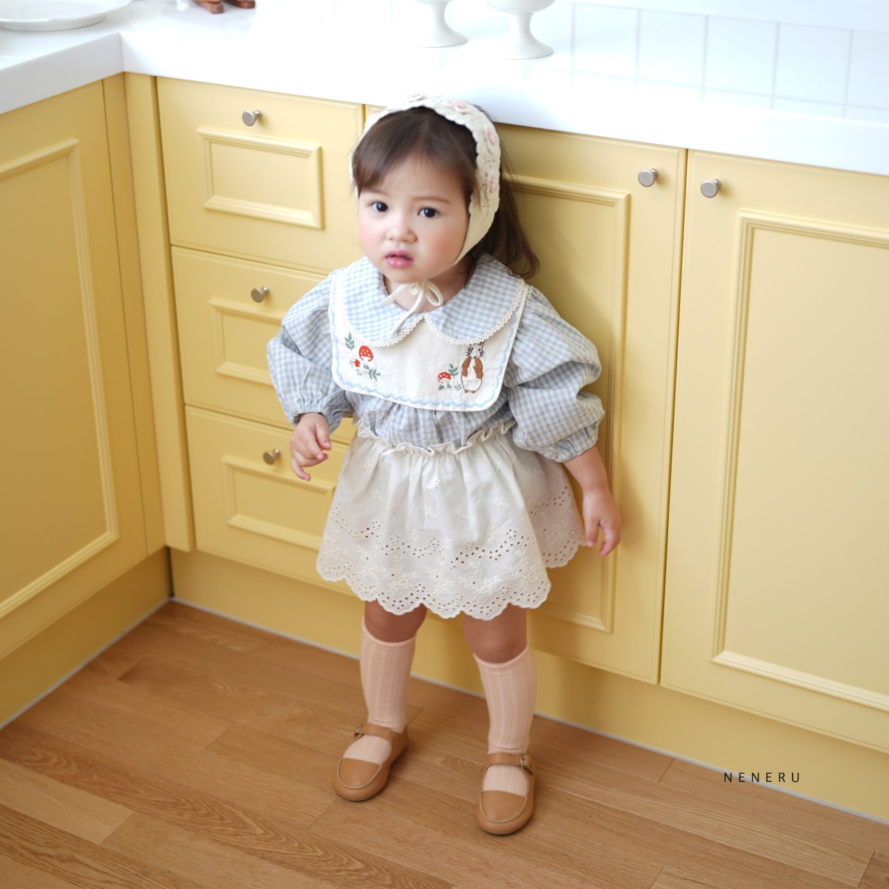 現貨▷ 韓國童裝 25春 | NU25101 繡花格仔BABY SUIT (18M)