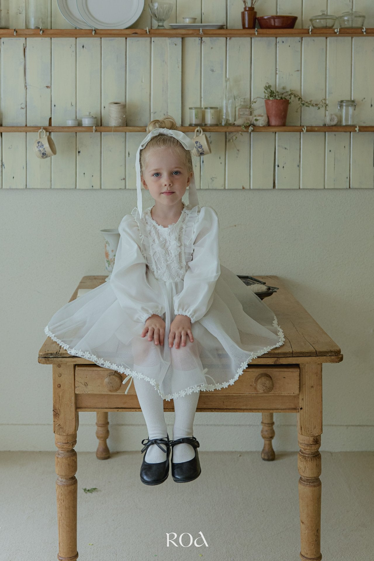 韓國童裝 25秋 | RO25321 Kids Dress Floral White