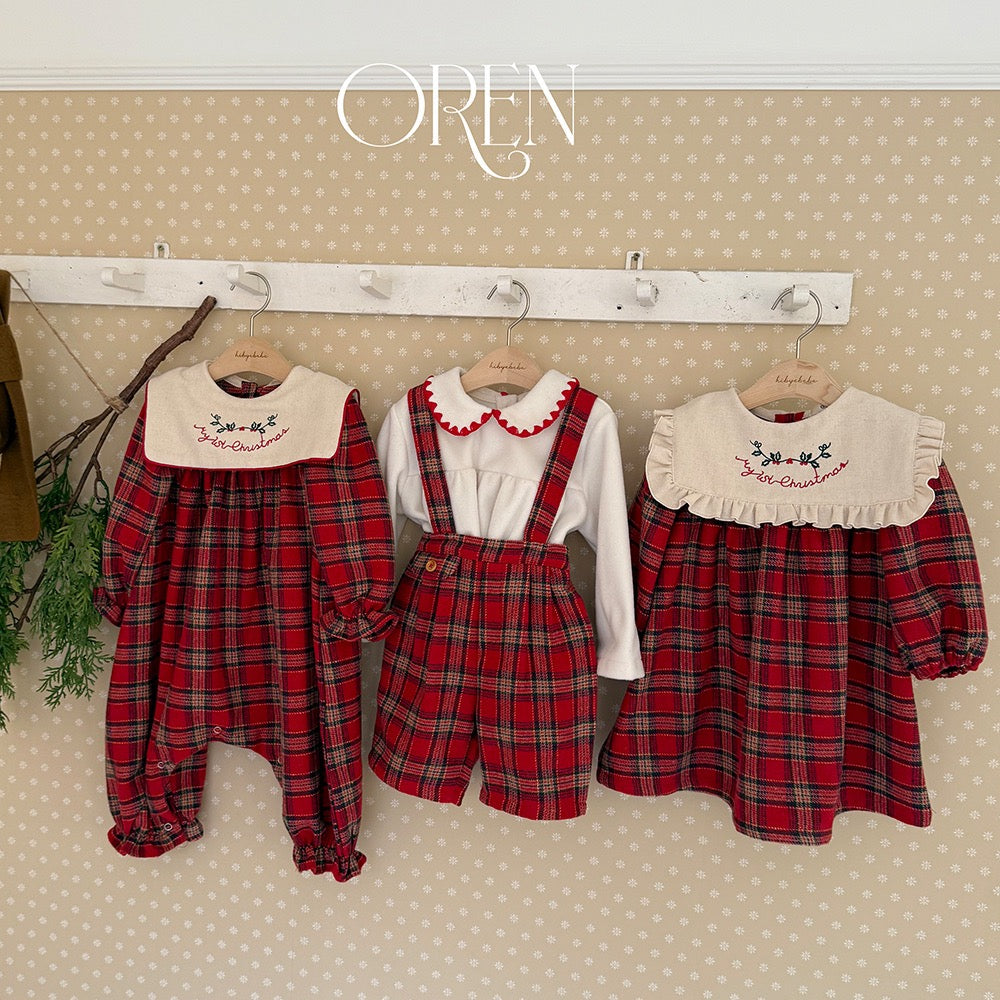 韓國童裝 25秋冬 | OR25505 聖誕款 Eve Check Melange Pants