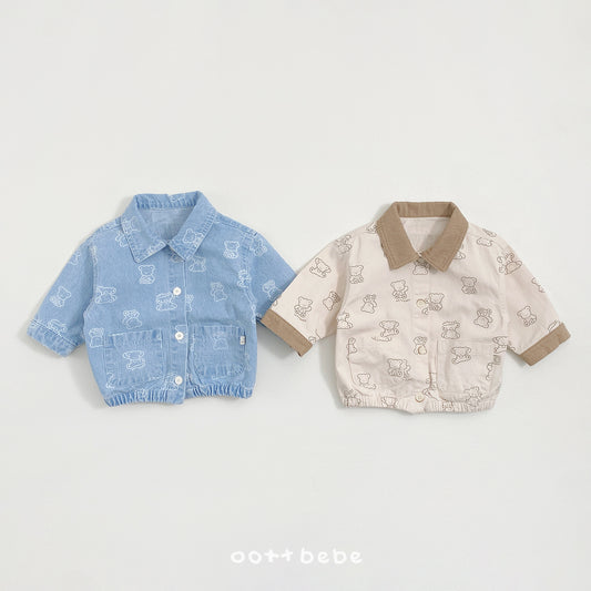 韓國童裝 26SS | OT45 Bear Print Soft Denim Jacket (75-120cm)