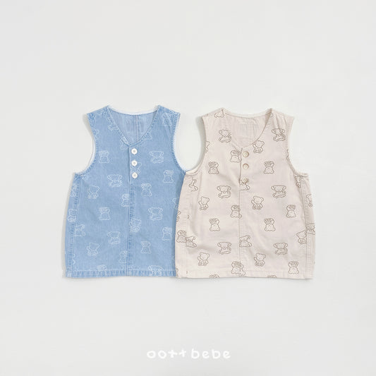 韓國童裝 26SS | OT43 Bear Print Soft Denim Dress (75-120cm)