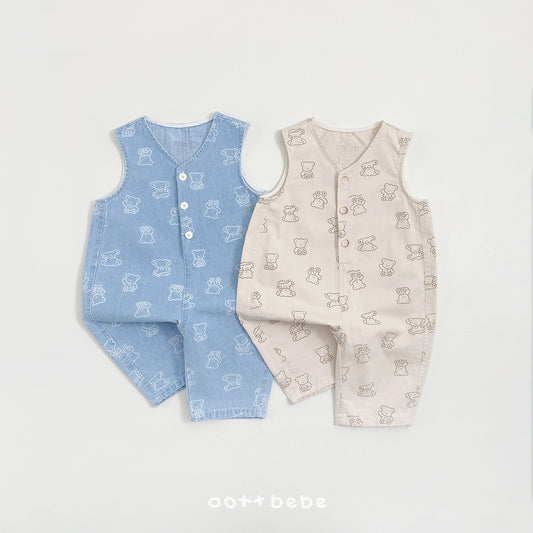 韓國童裝 26SS | OT47 Bear Print Soft Denim Overall (75-120cm)