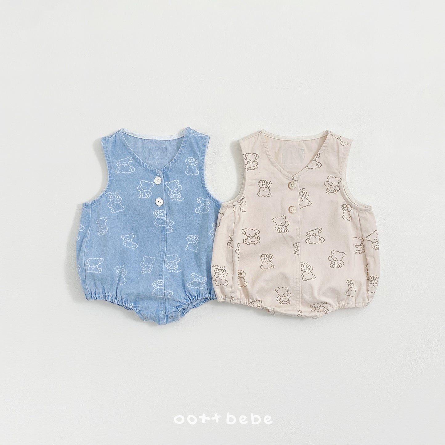 韓國童裝 26SS | OT48 Bear Print Soft Denim Baby Suit (55-75cm)