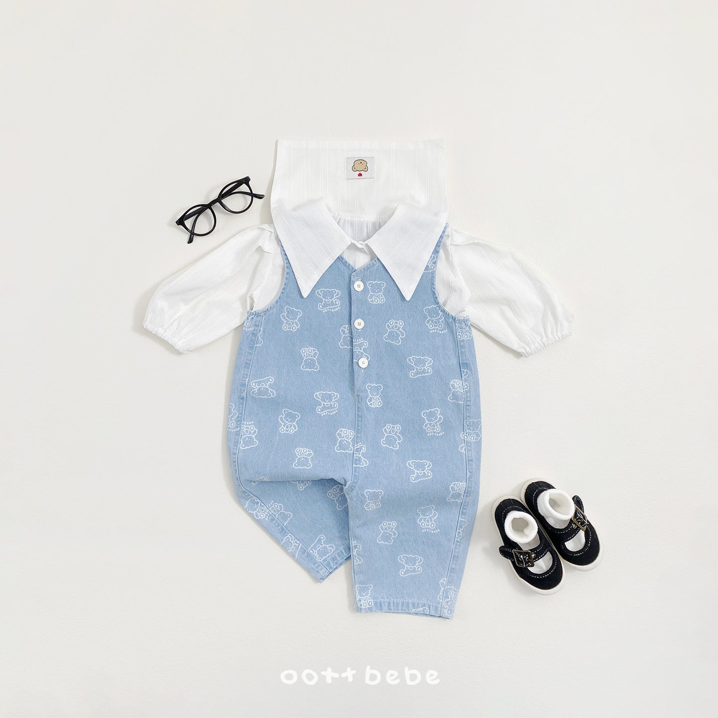 韓國童裝 26SS | OT47 Bear Print Soft Denim Overall (75-120cm)