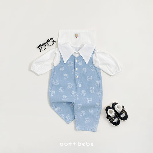 韓國童裝 26SS | OT47 Bear Print Soft Denim Overall (75-120cm)