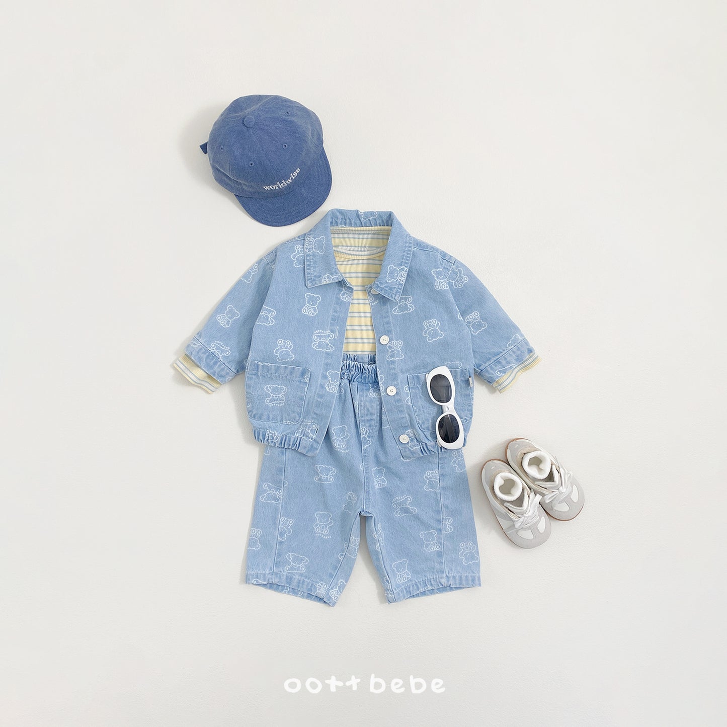 韓國童裝 26SS | OT45 Bear Print Soft Denim Jacket (75-120cm)