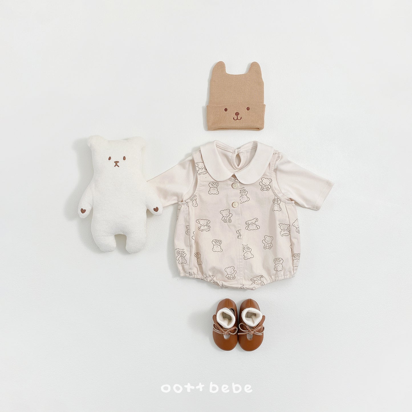韓國童裝 26SS | OT48 Bear Print Soft Denim Baby Suit (55-75cm)