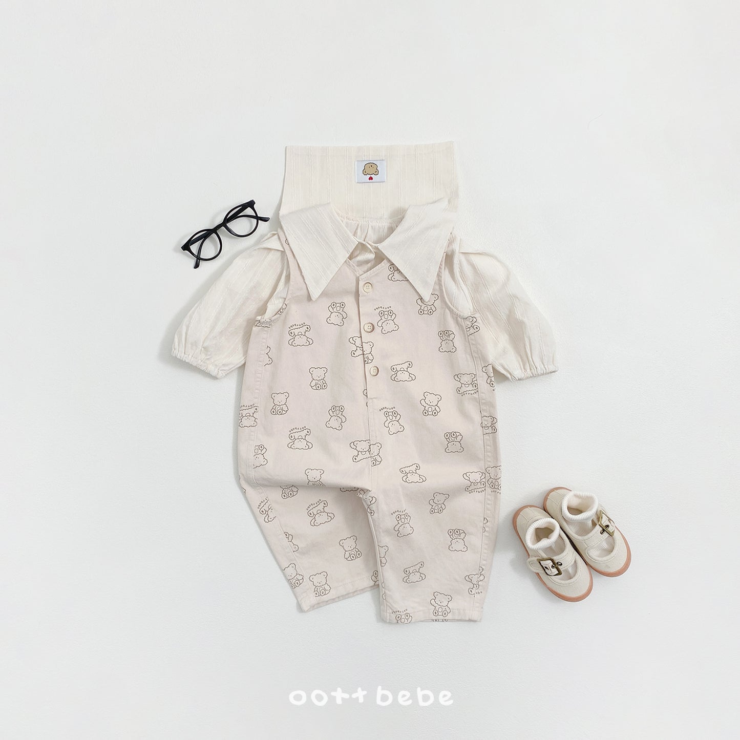 韓國童裝 26SS | OT47 Bear Print Soft Denim Overall (75-120cm)