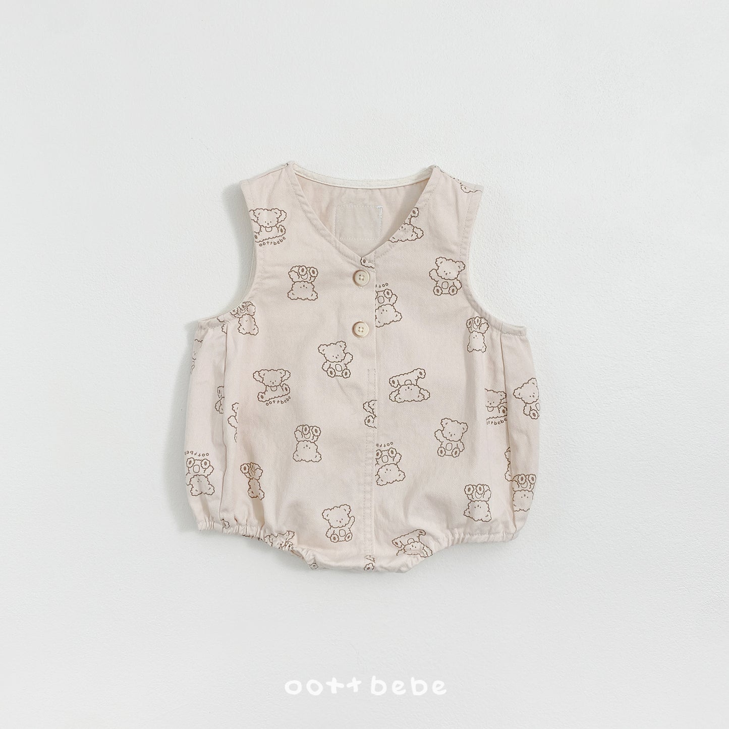 韓國童裝 26SS | OT48 Bear Print Soft Denim Baby Suit (55-75cm)