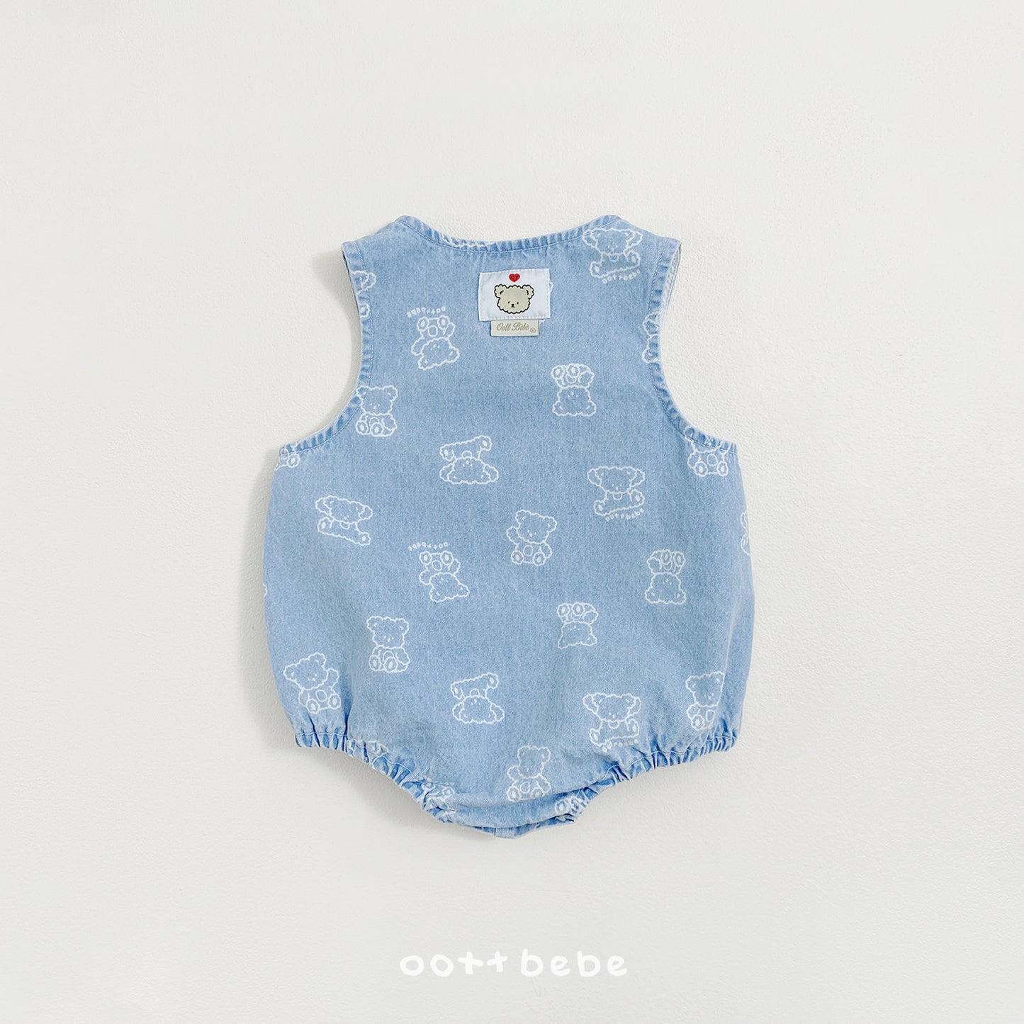 韓國童裝 26SS | OT48 Bear Print Soft Denim Baby Suit (55-75cm)