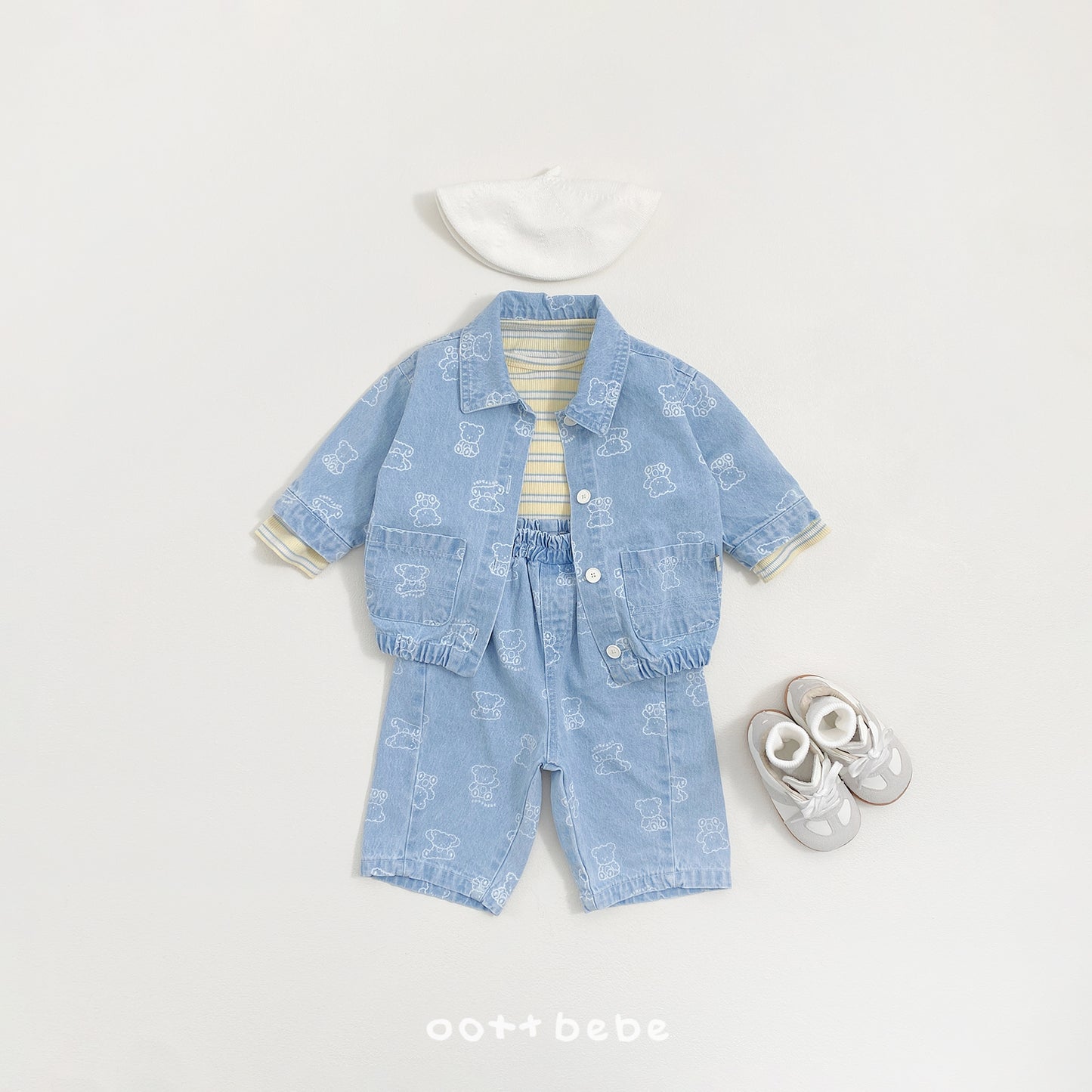 韓國童裝 26SS | OT45 Bear Print Soft Denim Jacket (75-120cm)