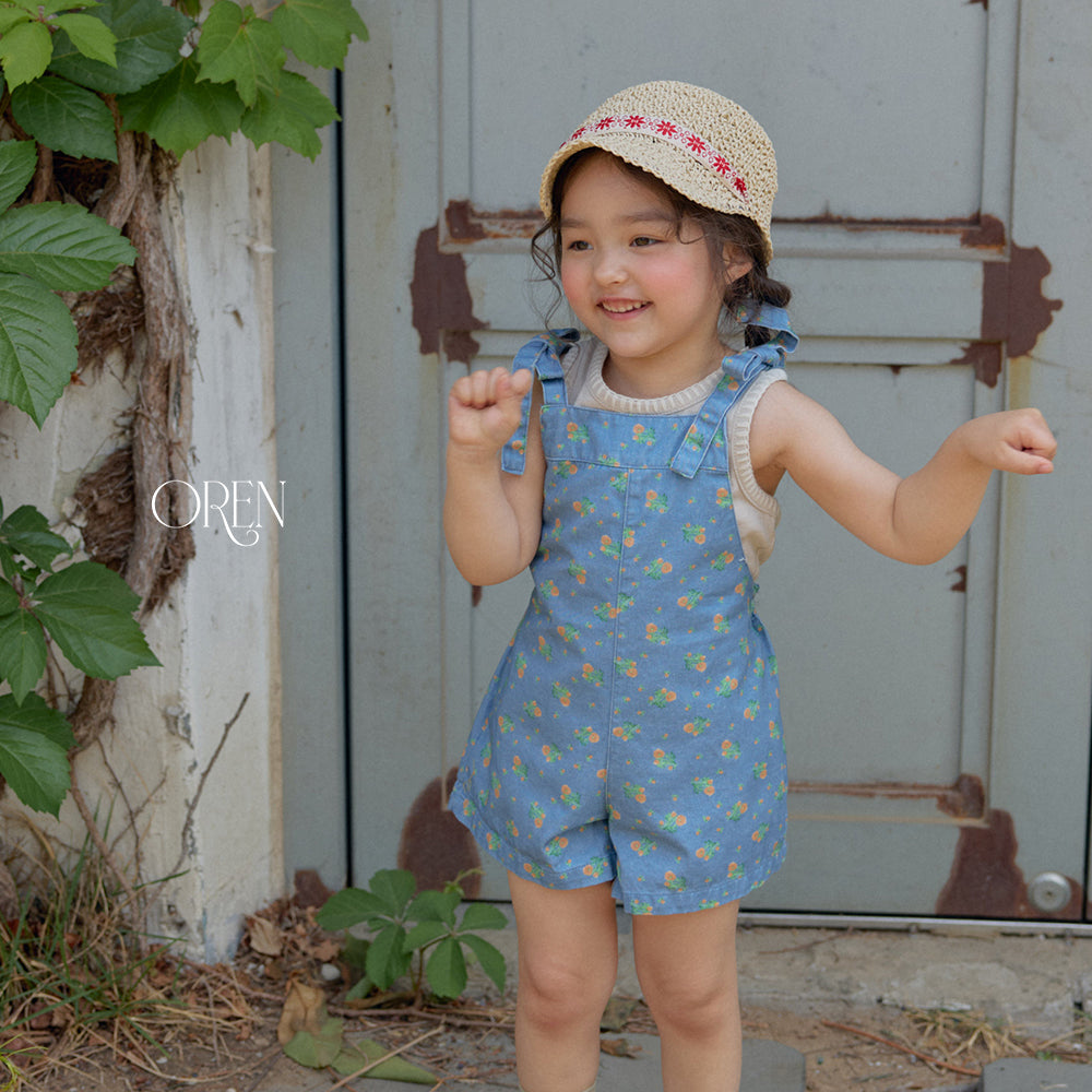 韓國童裝 26夏| OR68 Camellia Jumper Overall 山茶花吊帶褲 (90-120)