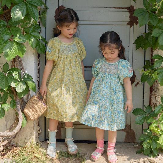 韓國童裝 26夏| OR72 Solara Smocking Dress 索拉拉抓皺洋裝 (90-120)