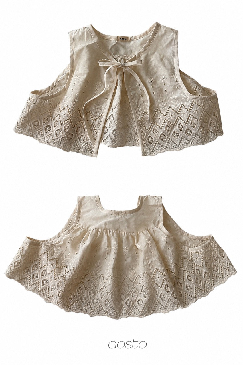 韓國童裝 26秋| AO22 Lace Jenny Open Vest 背心 (FREE)