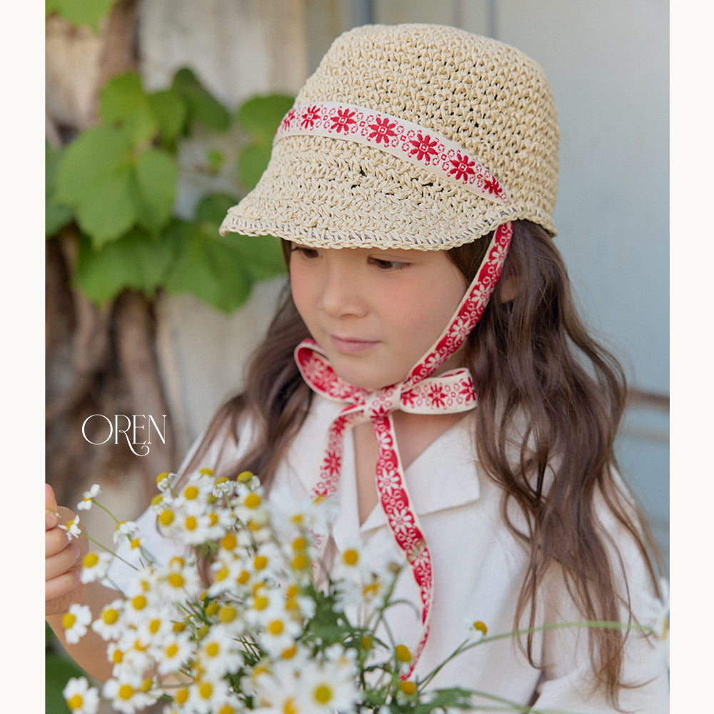 韓國童裝 26夏| OR95 Rosie Paper Strap Ball Cap 羅西紙編綁帶棒球帽 (One Size)