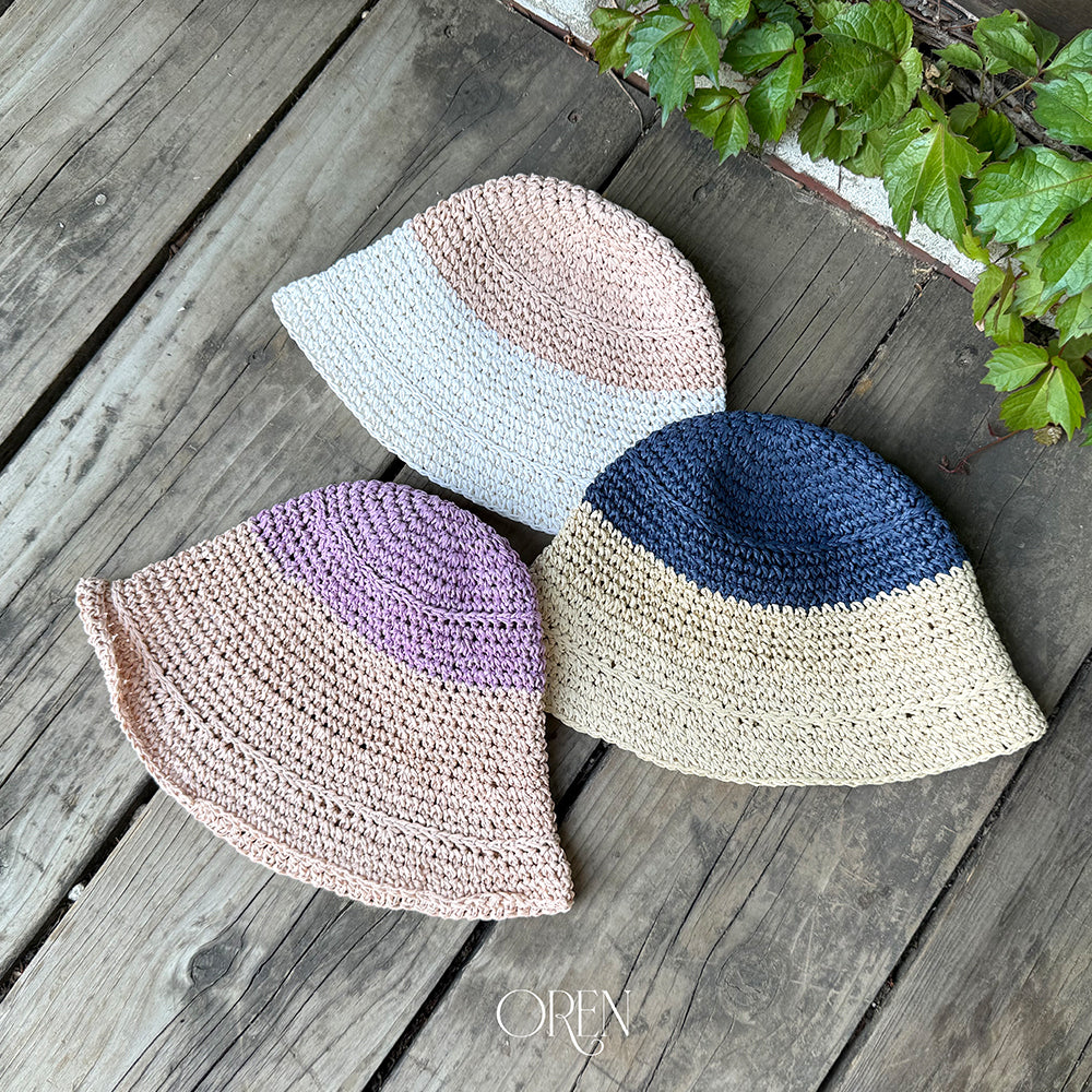 韓國童裝 26夏| OR96 Casa Two-tone Paper Bucket Hat 卡薩雙色紙編漁夫帽 (One Size)