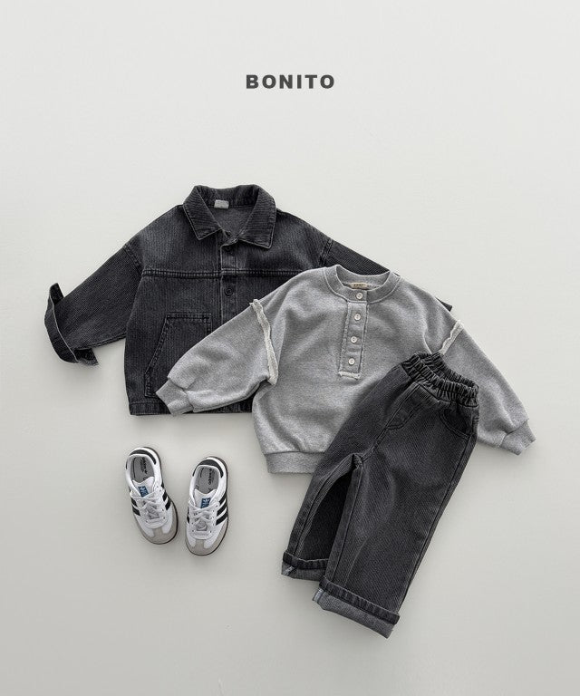 韓國童裝 26秋| BT34 Neck Button Ribbed Sweatshirt 衛衣 (80-140)