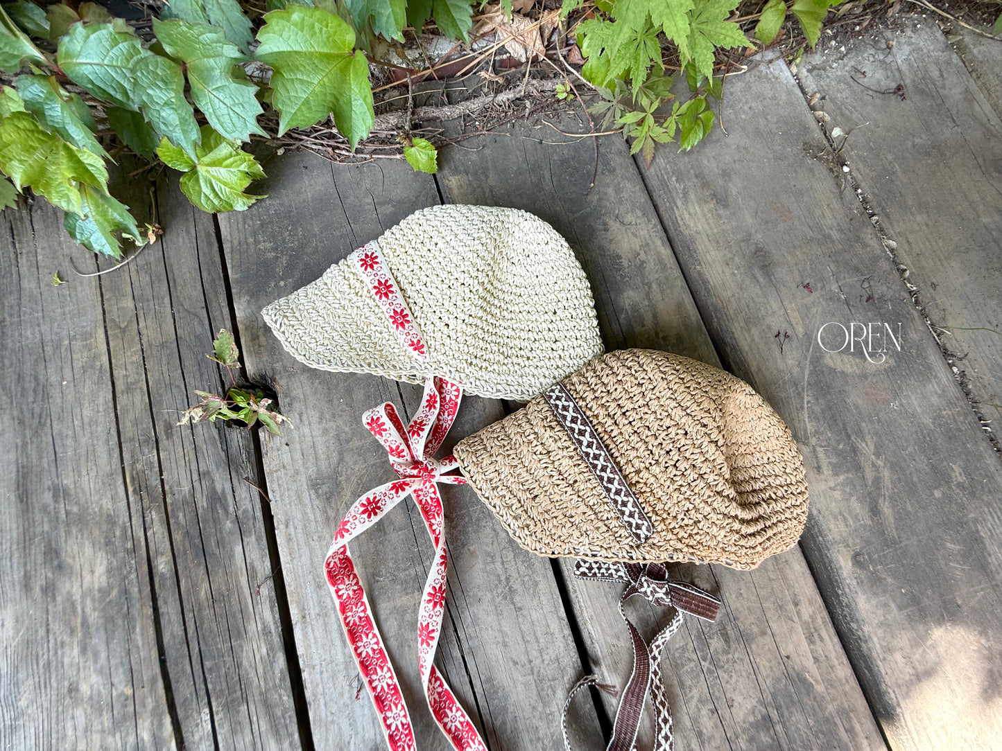 韓國童裝 26夏| OR95 Rosie Paper Strap Ball Cap 羅西紙編綁帶棒球帽 (One Size)