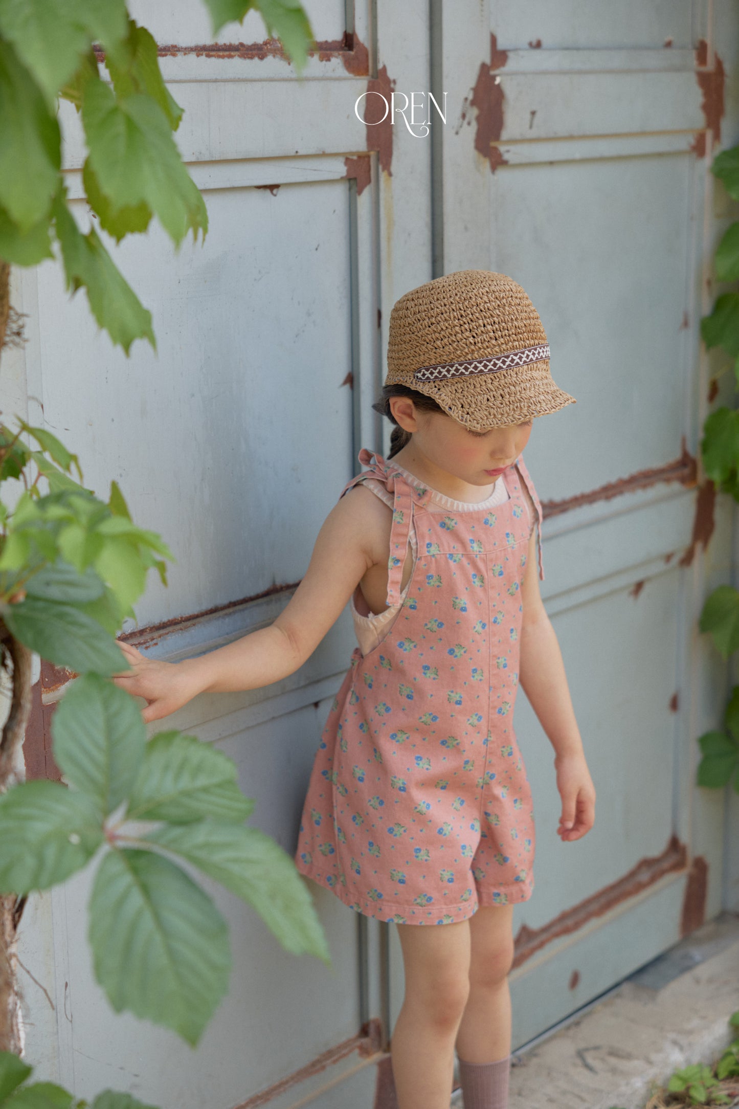 韓國童裝 26夏| OR68 Camellia Jumper Overall 山茶花吊帶褲 (90-120)