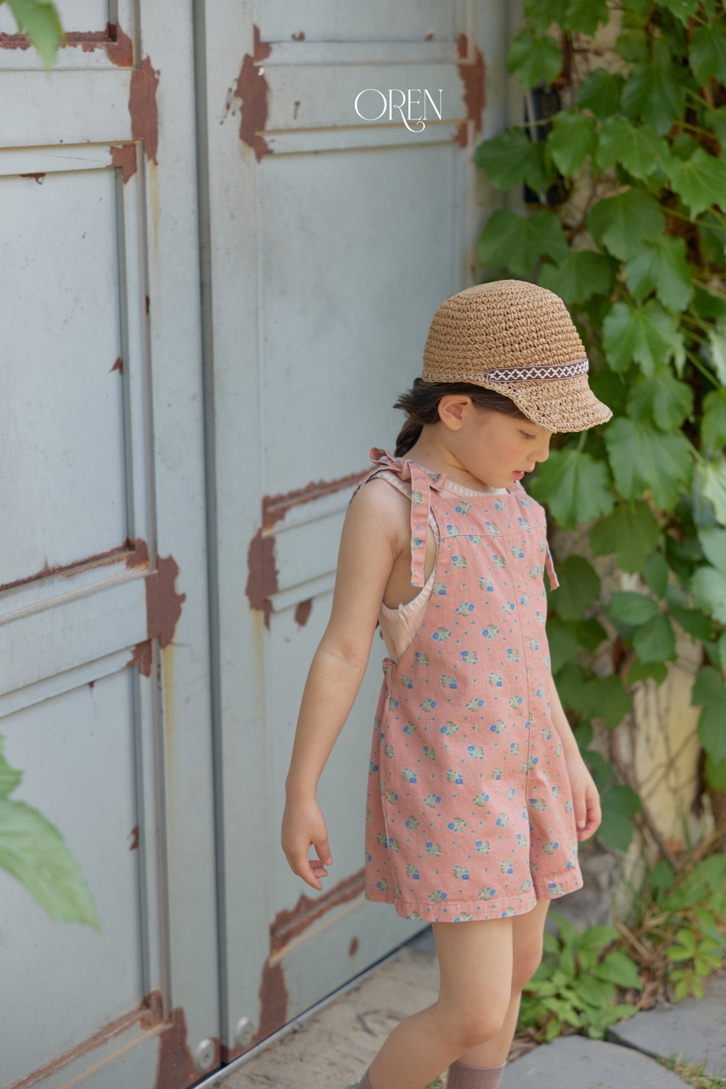 韓國童裝 26夏| OR68 Camellia Jumper Overall 山茶花吊帶褲 (90-120)