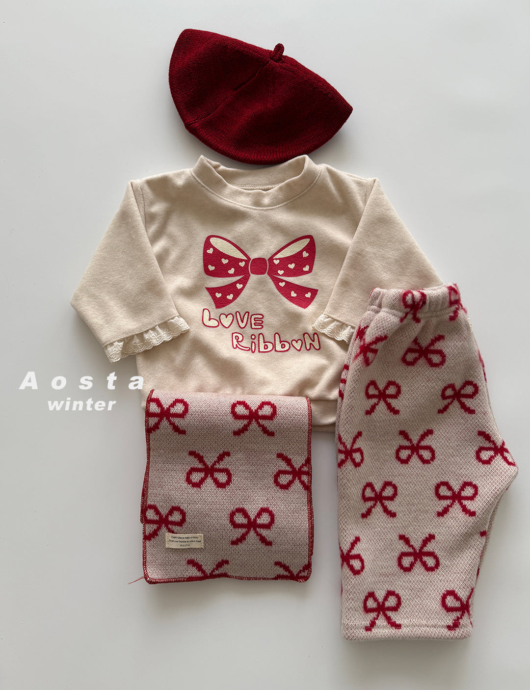 韓國童裝 25秋冬 | AO25421 Love Ribbon Sweatshirt