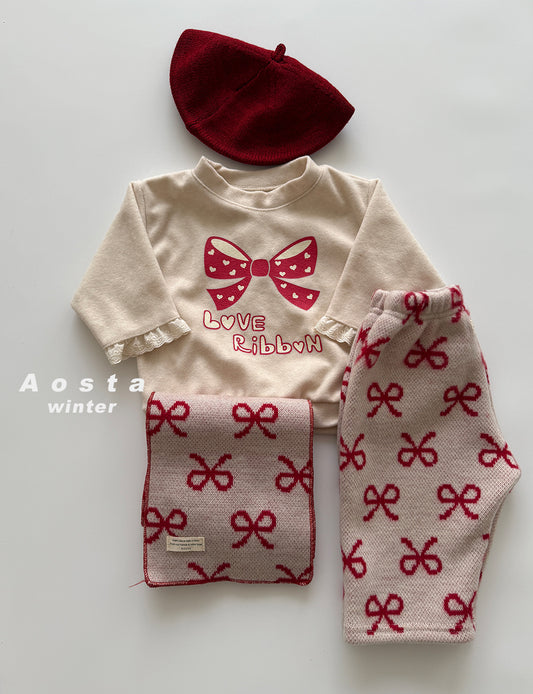 韓國童裝 25秋冬 | AO25421 Love Ribbon Sweatshirt