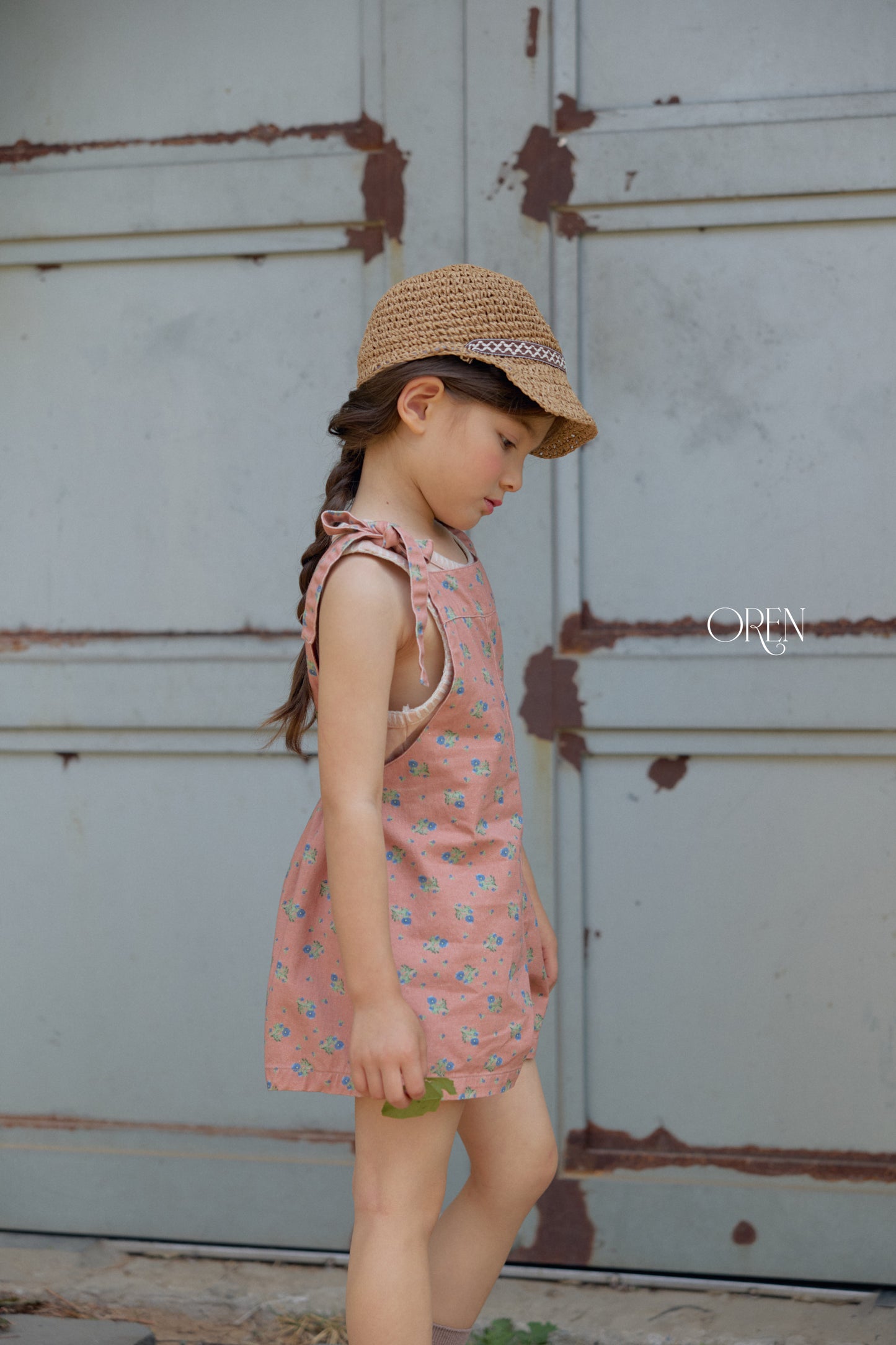 韓國童裝 26夏| OR68 Camellia Jumper Overall 山茶花吊帶褲 (90-120)
