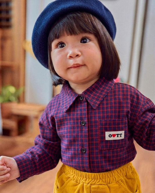 韓國童裝 26秋| OT54 Cappuccino Check Shirt Kids 上衣