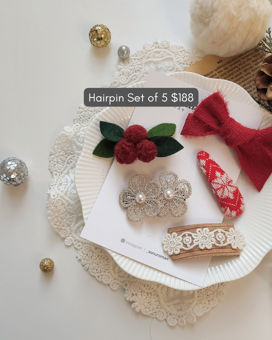 獨家限量預購/ 聖誕頭飾 Christmas Hairpin Set of 5 Red (E)