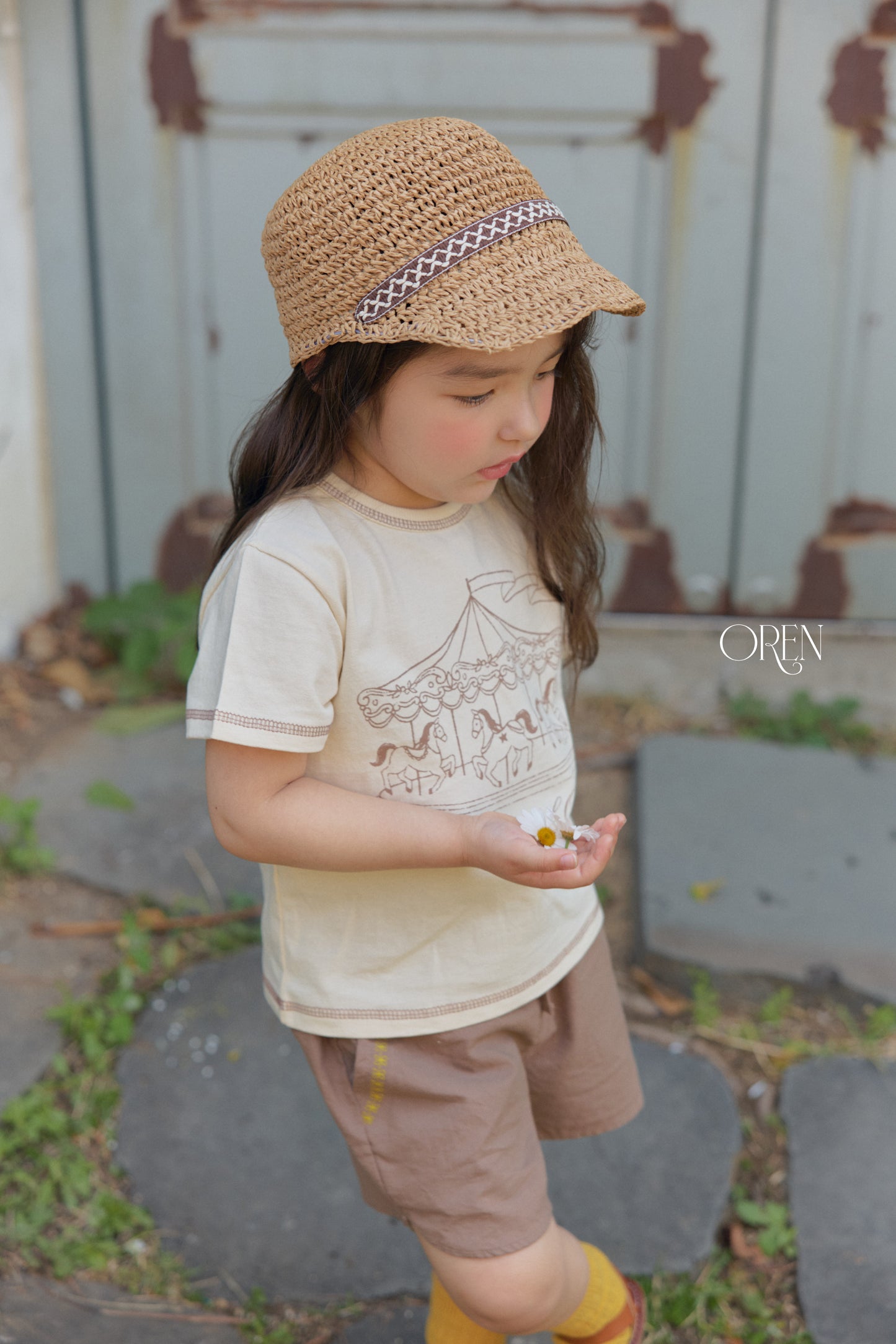 韓國童裝 26夏| OR95 Rosie Paper Strap Ball Cap 羅西紙編綁帶棒球帽 (One Size)
