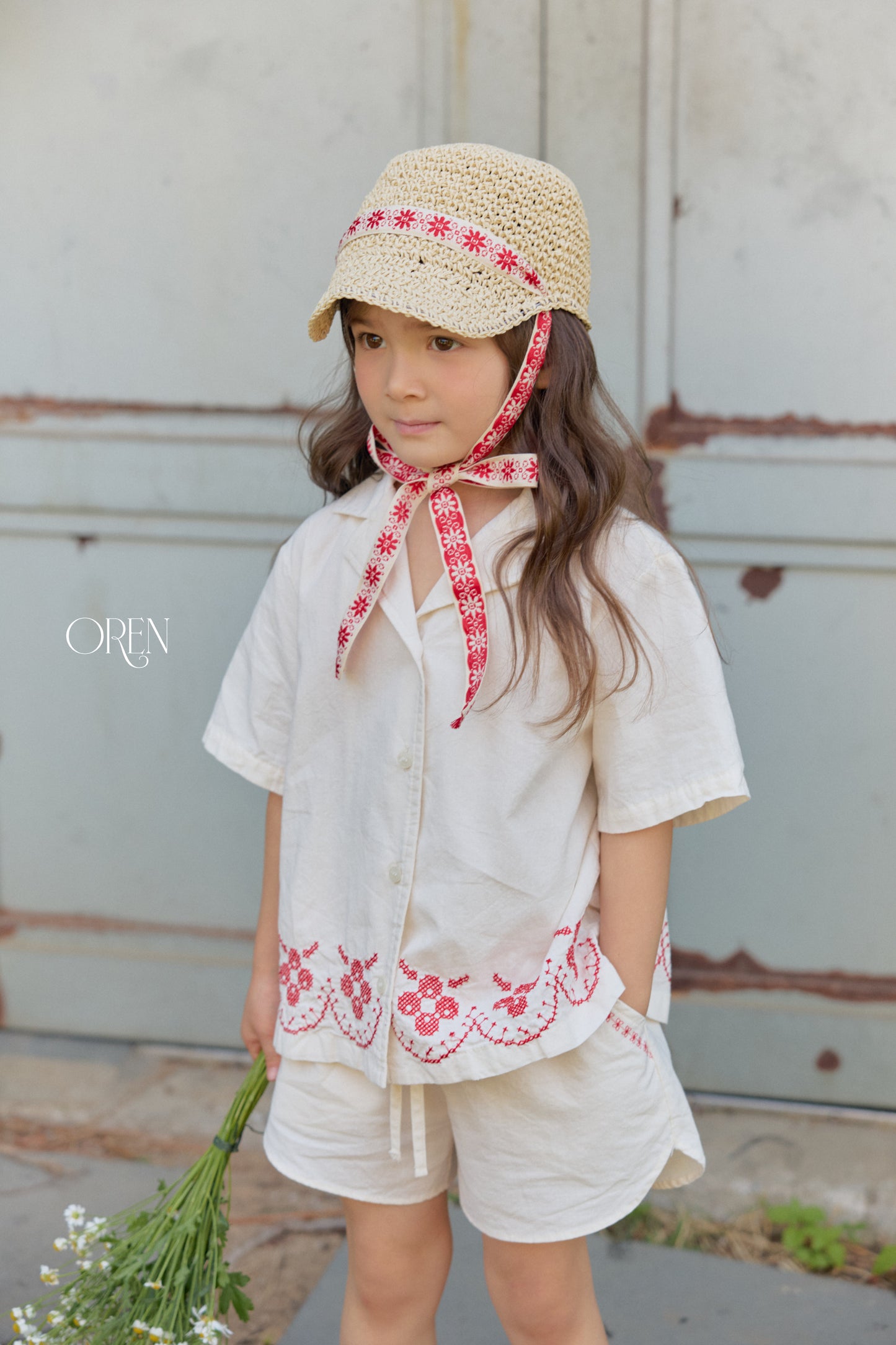 韓國童裝 26夏| OR95 Rosie Paper Strap Ball Cap 羅西紙編綁帶棒球帽 (One Size)