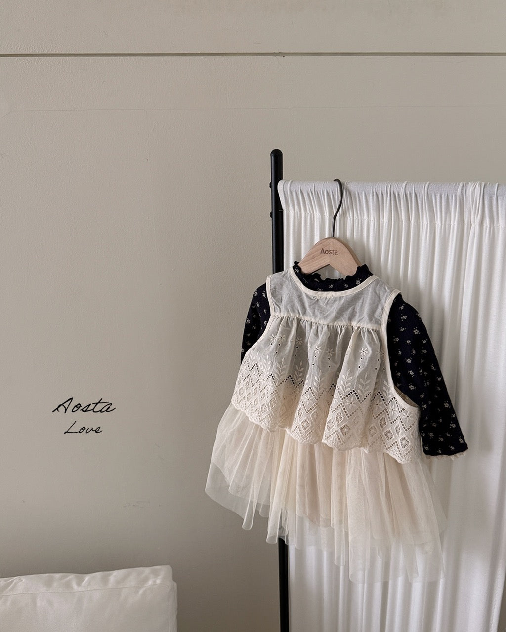韓國童裝 26秋| AO22 Lace Jenny Open Vest 背心 (FREE)