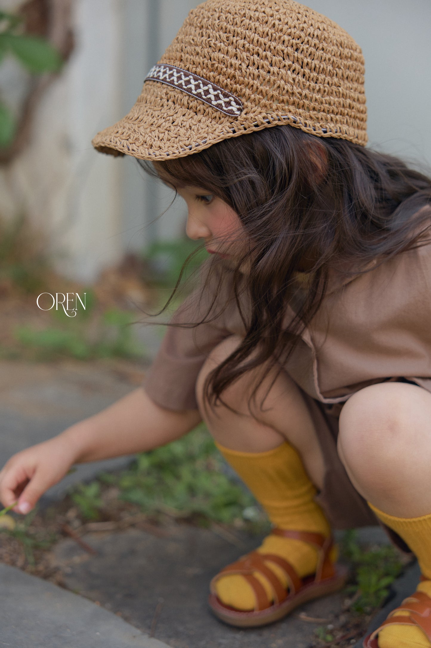 韓國童裝 26夏| OR95 Rosie Paper Strap Ball Cap 羅西紙編綁帶棒球帽 (One Size)