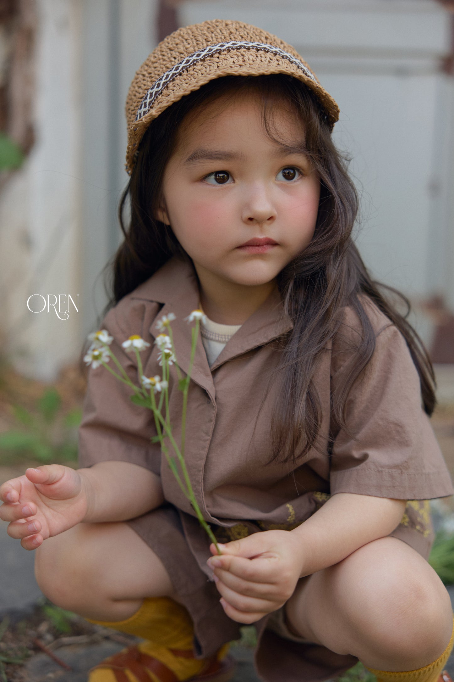 韓國童裝 26夏| OR95 Rosie Paper Strap Ball Cap 羅西紙編綁帶棒球帽 (One Size)