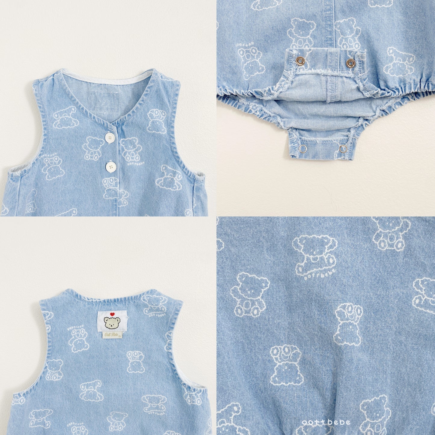 韓國童裝 26SS | OT48 Bear Print Soft Denim Baby Suit (55-75cm)