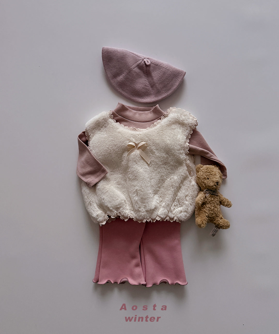 韓國童裝 25秋冬 | AO2558 Fur Ribbon Vest