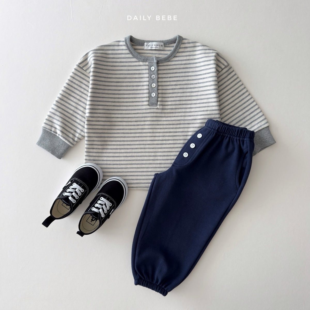 韓國童裝 26秋| DD33 Stripe Henley Tee 上衣