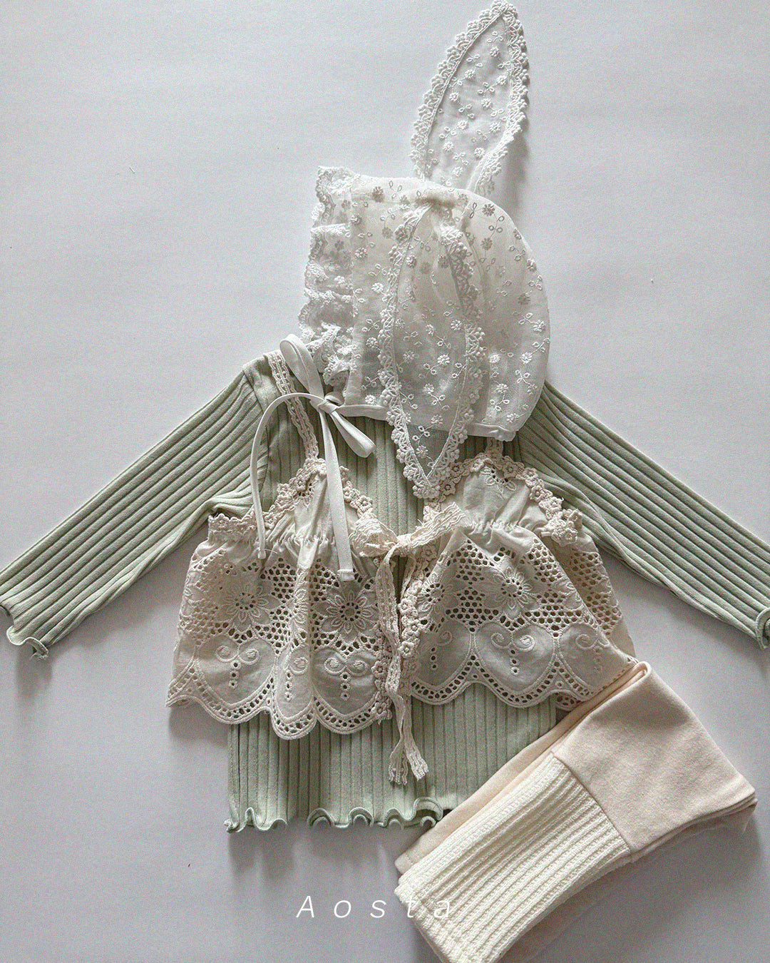 韓國童裝 26春 | AO26109 Lace Rabbit Hat