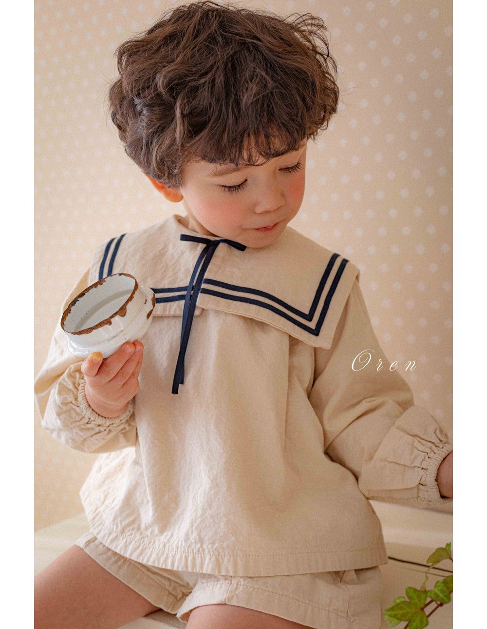 韓國童裝 26春 |  OR61 Milk Sailor Top abd Bottom Set (85~120cm)