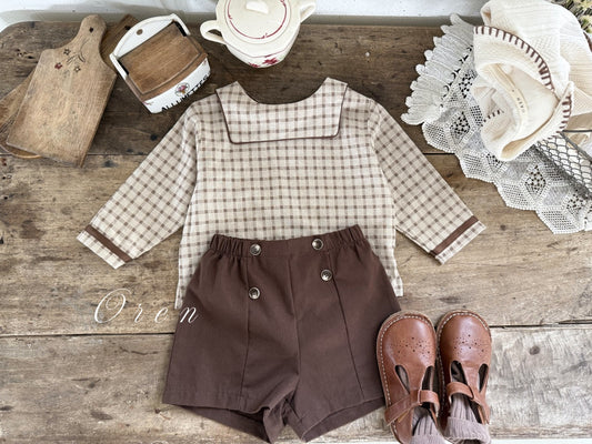 韓國童裝 25秋 | OR25313 Brunette mini check Collection - Top and Bottom Set