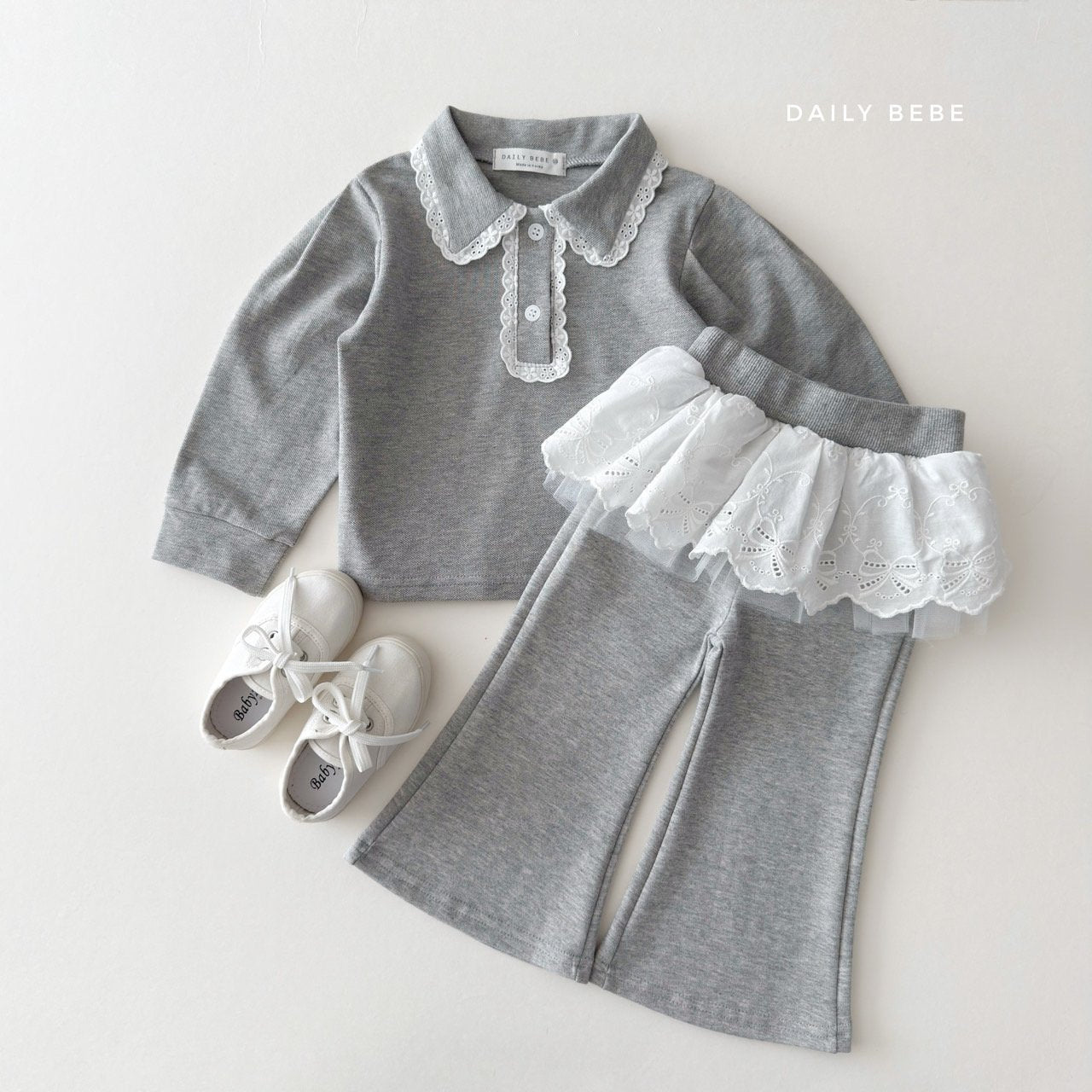 韓國童裝 26春 | DD16 蕾絲翻領T (75~140cm)