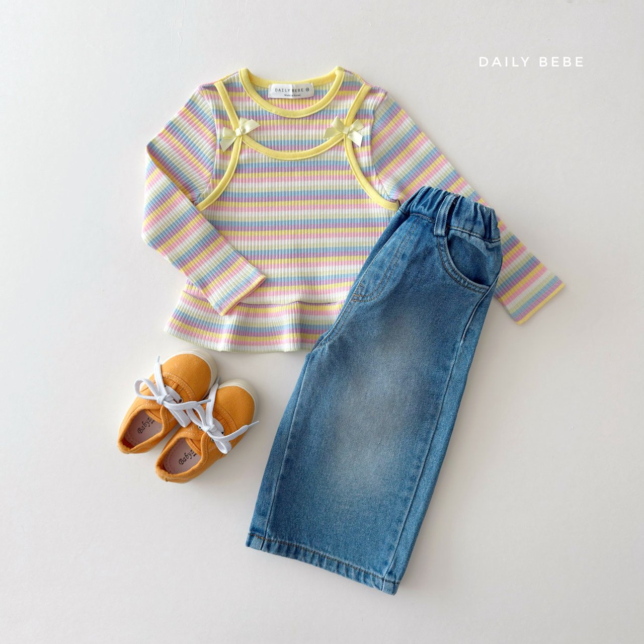 韓國童裝 26春 | DD20 彩虹條紋T (75~140cm)