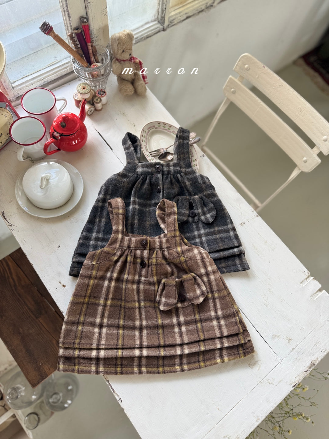 韓國童裝 25秋冬 | MA25453 PUFFLY CHECK DRESS (BABY & KIDS)
