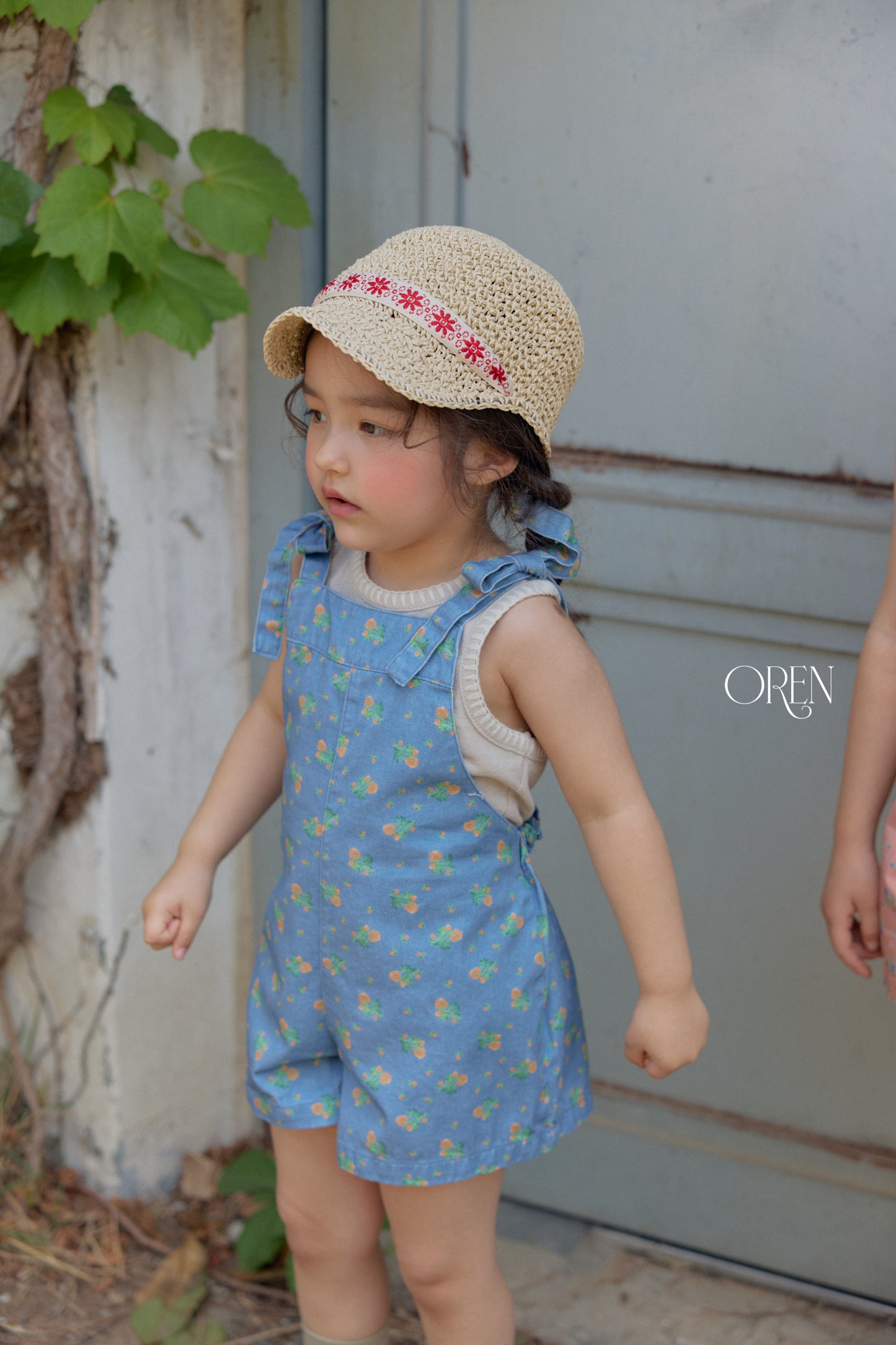 韓國童裝 26夏| OR68 Camellia Jumper Overall 山茶花吊帶褲 (90-120)