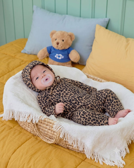韓國童裝 26秋| OT34 Little Leopard Romper + Bonnet Set 連身衣