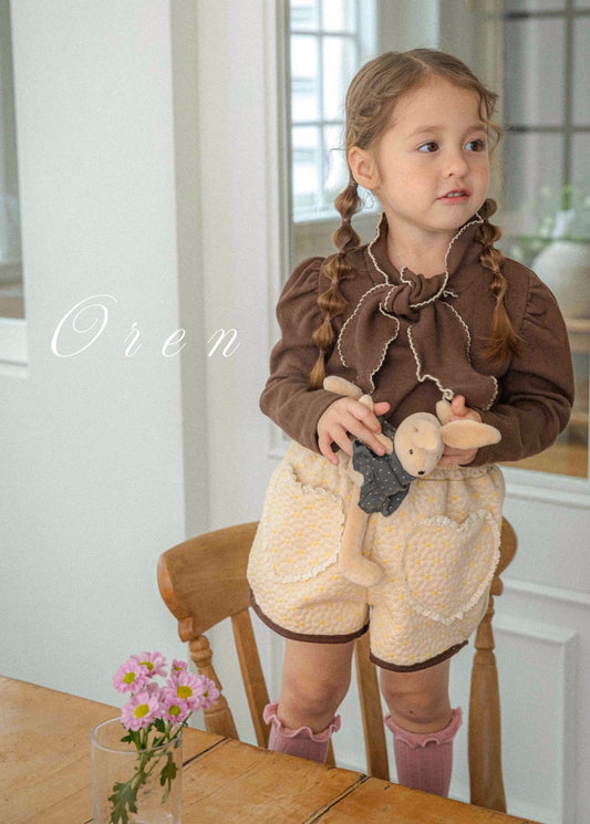 韓國童裝 25秋 | OR25325 Mocha Ribbon Tie T-shirt