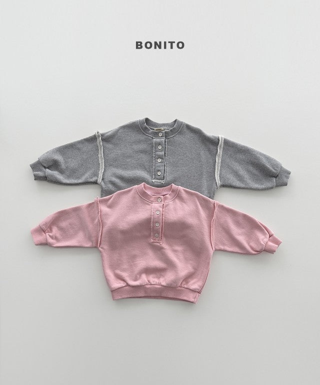 韓國童裝 26秋| BT34 Neck Button Ribbed Sweatshirt 衛衣 (80-140)