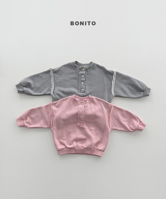 韓國童裝 26秋| BT34 Neck Button Ribbed Sweatshirt 衛衣 (80-140)